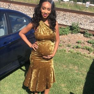 Velvet One Shoulder Midi Dress